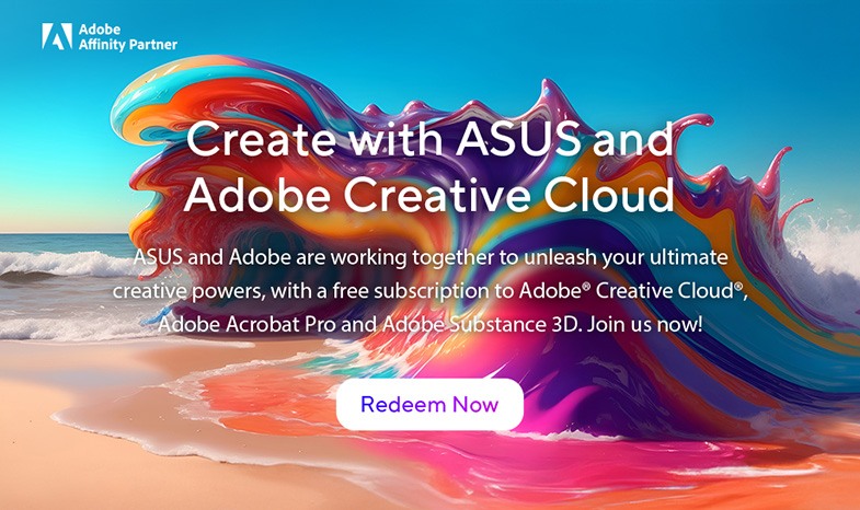 ASUS Maintenant avec Adobe Creative Cloud - Achetez et bénéficiez d'un abonnement gratuit - En savoir plus